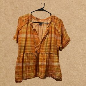 Pilcro & The Letterpress Anthropologie Orange Plaid Baby Doll Top